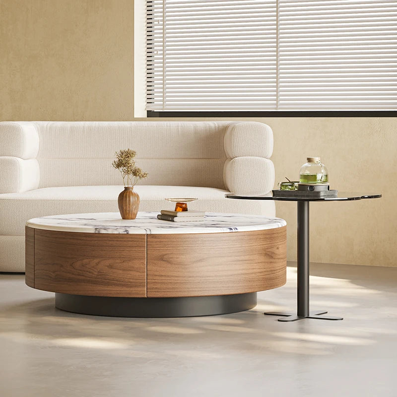 Table basse bois noyer de forme ronde -