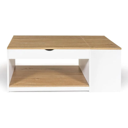 Table Basse Plateau relevable rectangulaire avec Coffre Bois Blanc -