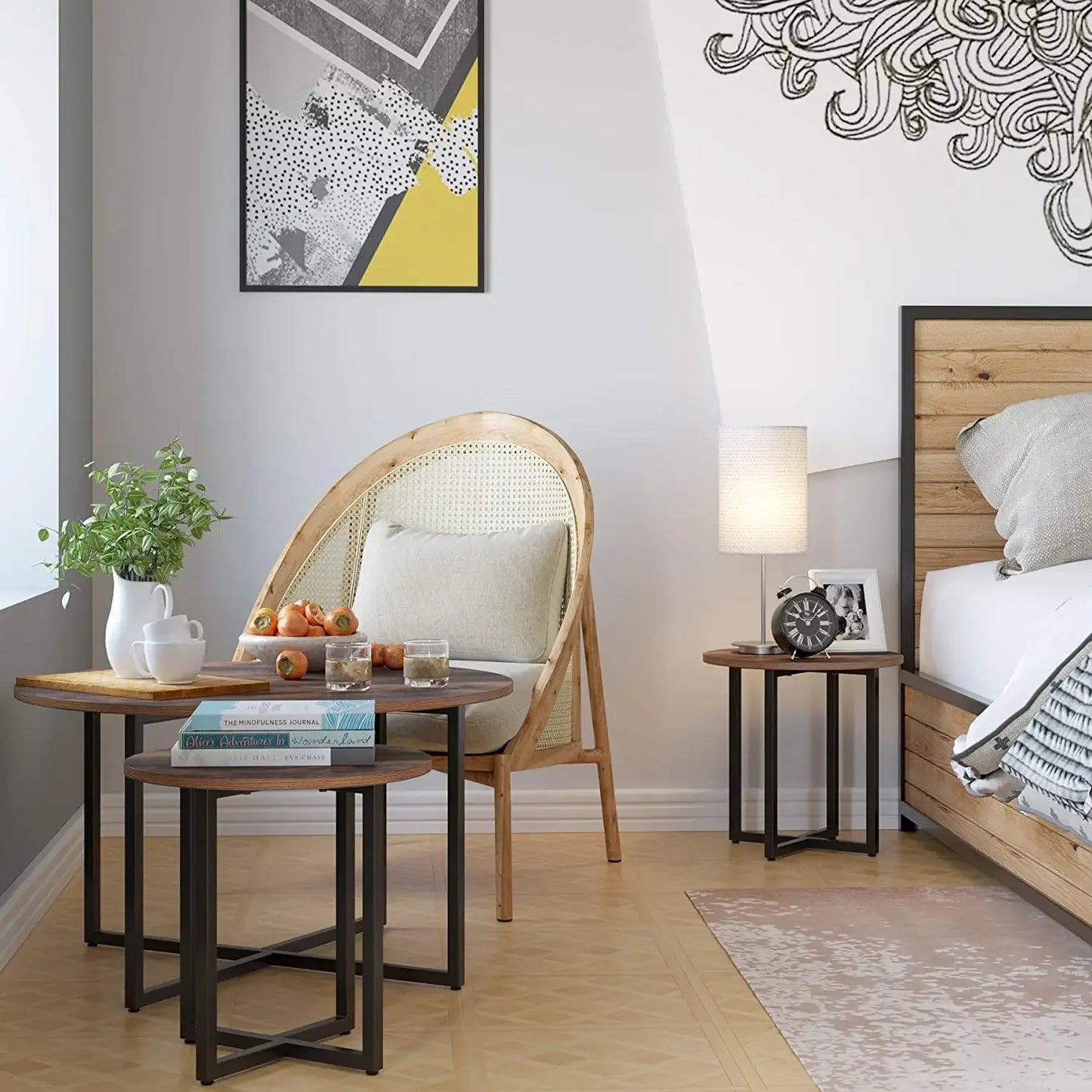 Table basse bois ancien 2Pcs-Set -