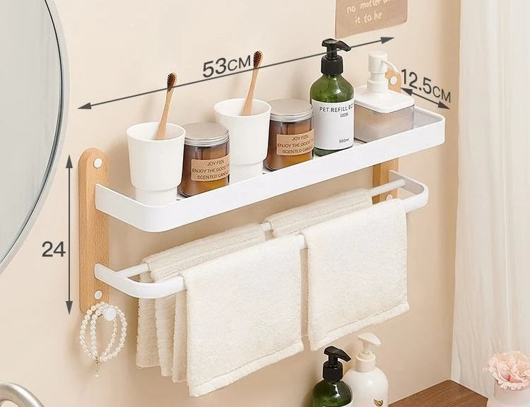 Étagère salle de bain de luxe en bois noyer - Blanc 53CM