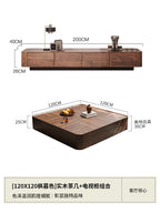 Table basse bois noir de forme carrée avec tiroirs de rangement - 120x120x30-200x40x26