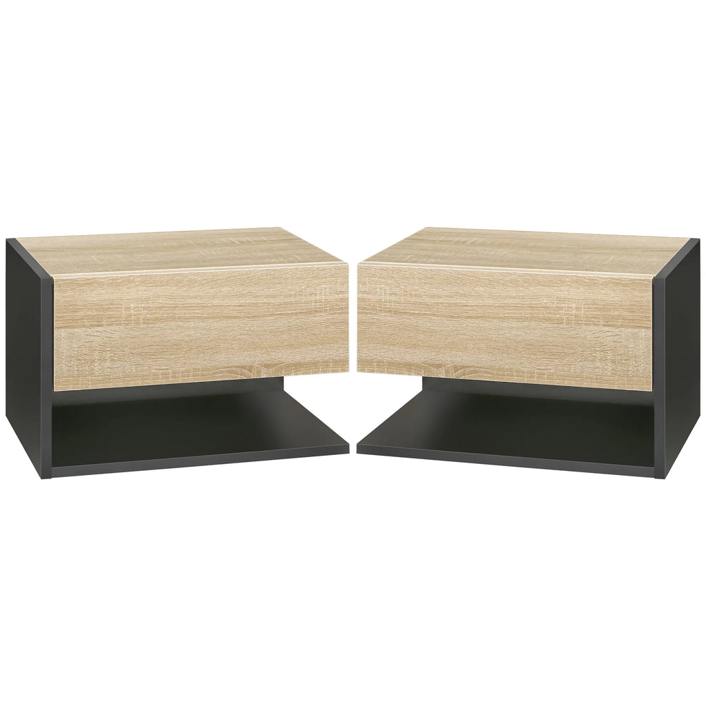 Table de chevet murale 2 ensembles 46x30x30 cm - Oak Noir 46X30X30 cm Table de chevet