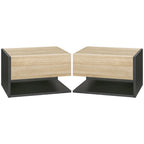 Table de chevet murale 2 ensembles 46x30x30 cm - Oak Noir 46X30X30 cm Table de chevet