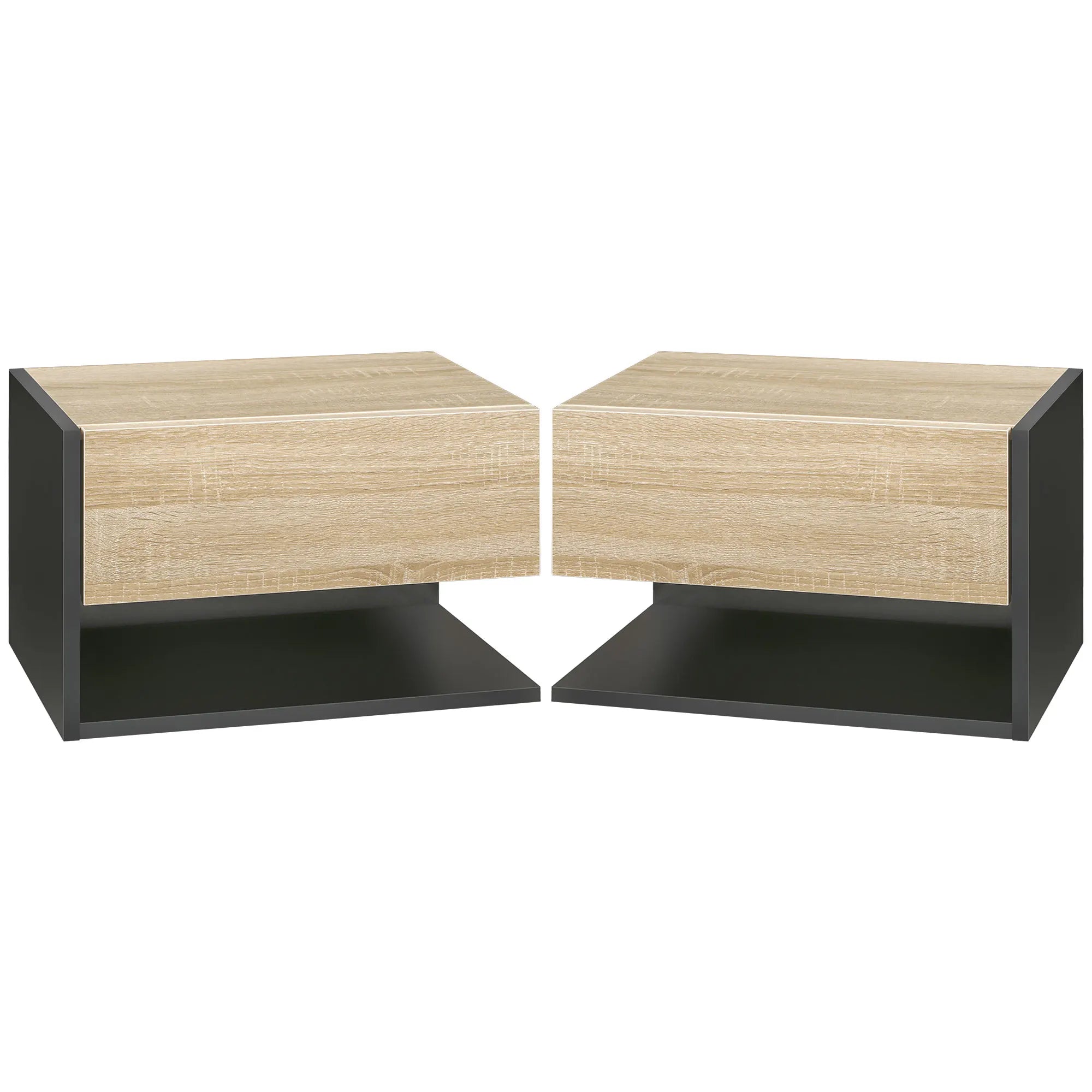 Table de chevet murale 2 ensembles 46x30x30 cm - Oak Noir 46X30X30 cm Table de chevet