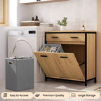 Meuble salle de bain bois foncé avec panier vêtements -