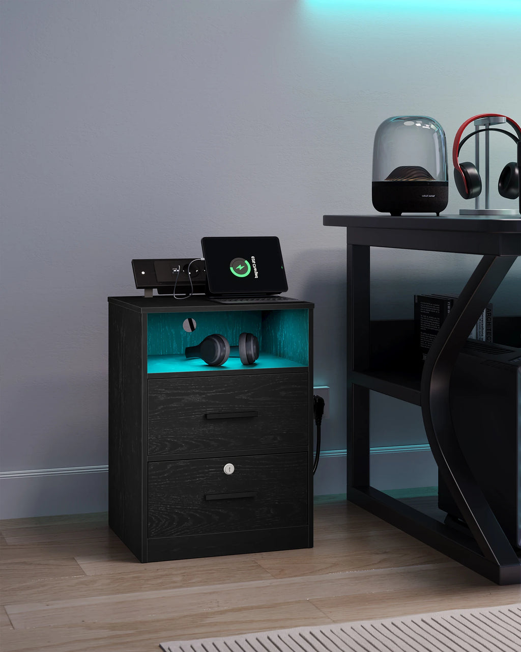 Lot de 2 Table de chevet led avec station de charge -