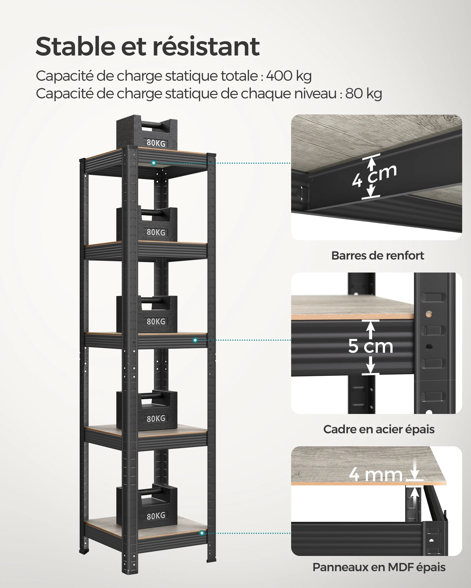 étagère garage simple 37 x 37 x 150 cm, 400 kg -