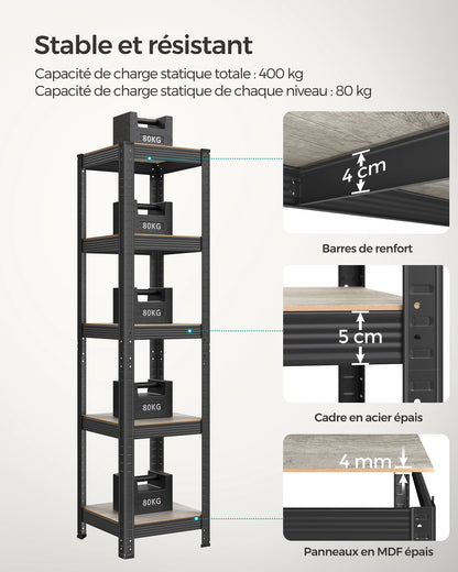 étagère garage simple 37 x 37 x 150 cm, 400 kg -