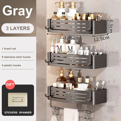 étagère murale douche originale - Gris 3pcs avec tige