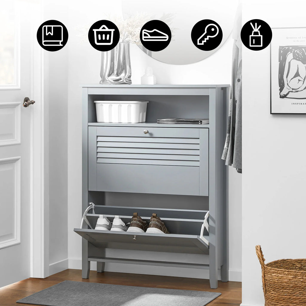 Meuble à chaussure grise et blanche de dimensions - 80x108x25cm -