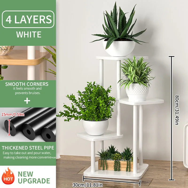 Étagère plante haute multi étages - B-4 couches blanches
