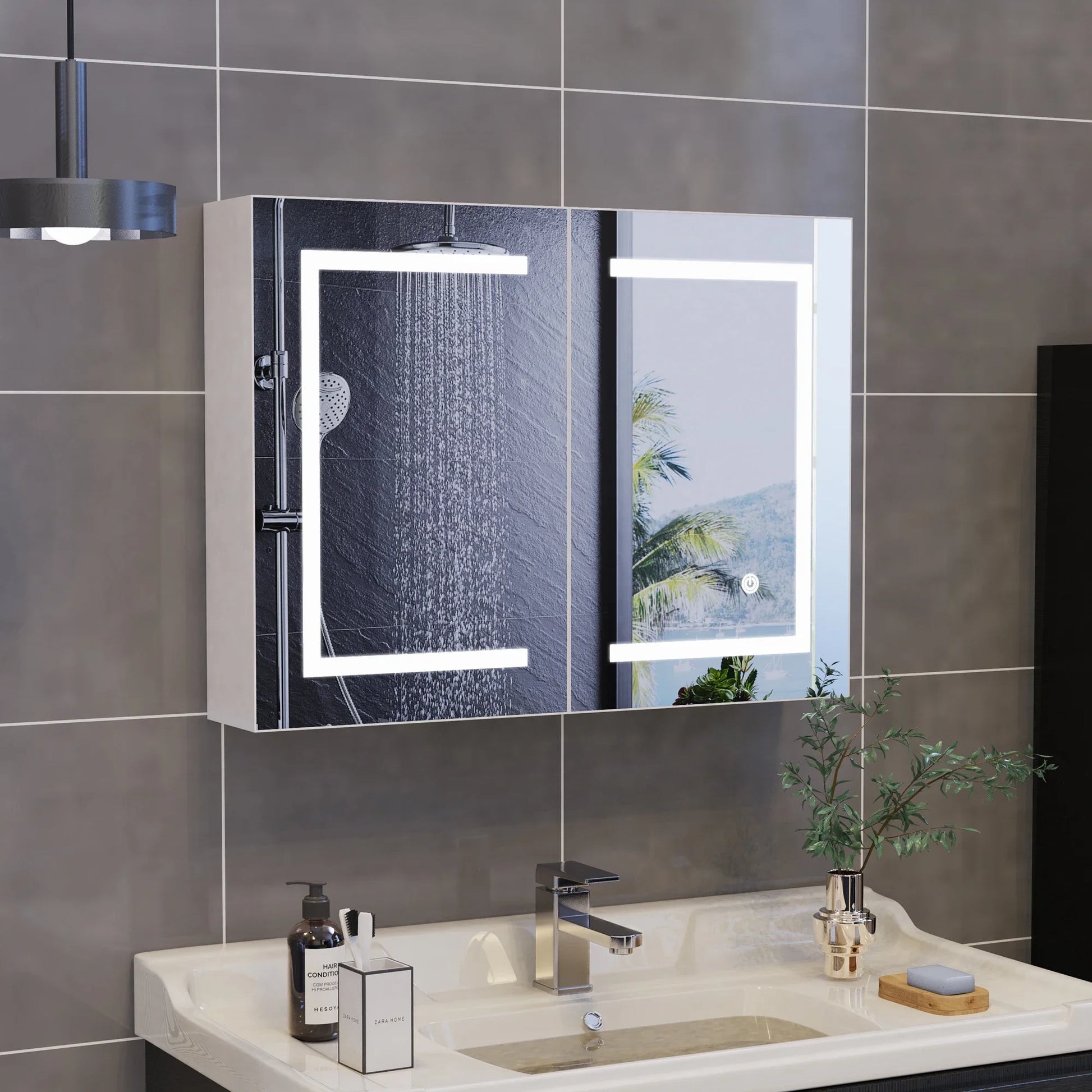 Meuble salle de bain miroir et interrupteur tactile moderne - GERMANY Double Door