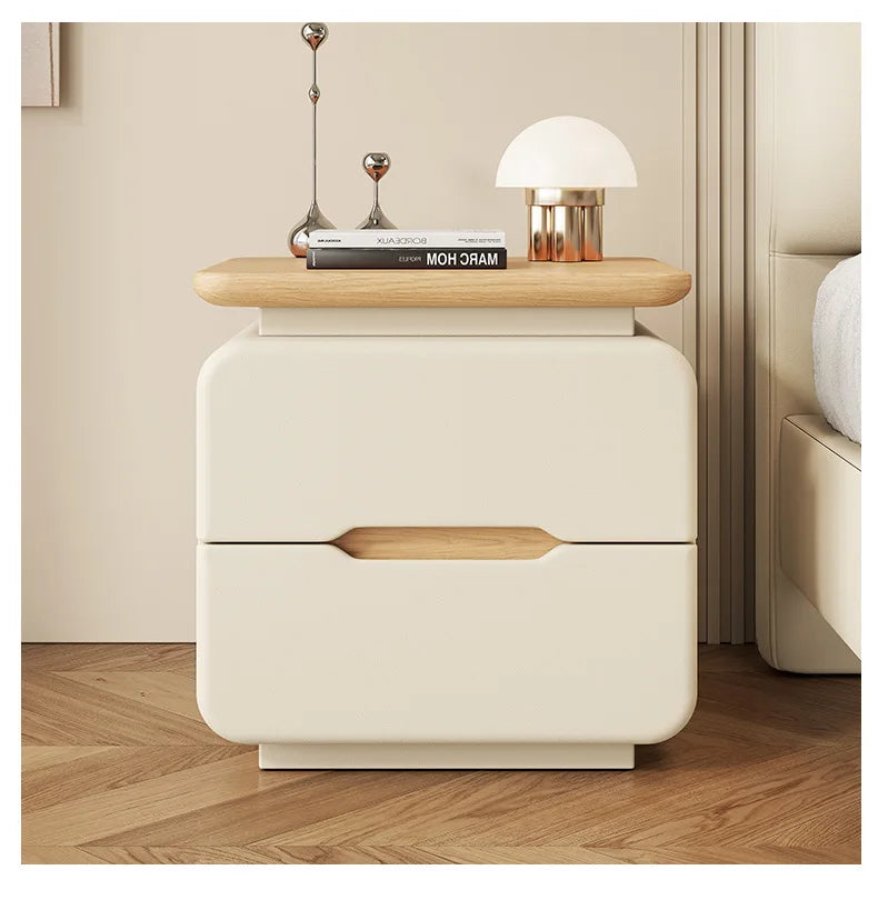 Table de nuit en bois massif couleur crème premium -