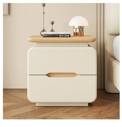 Table de nuit en bois massif couleur crème premium -