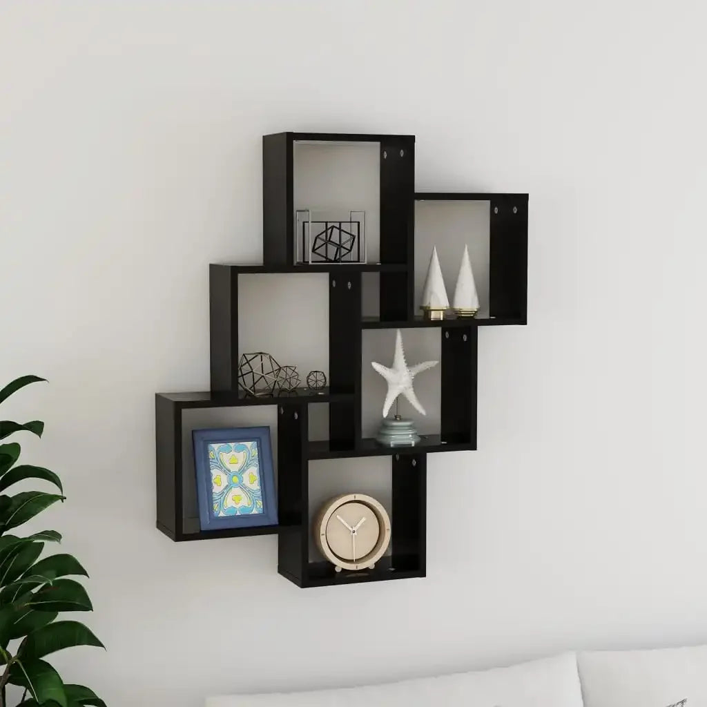 étagère murale noir et bois en forme cubique 78x15x93 cm -