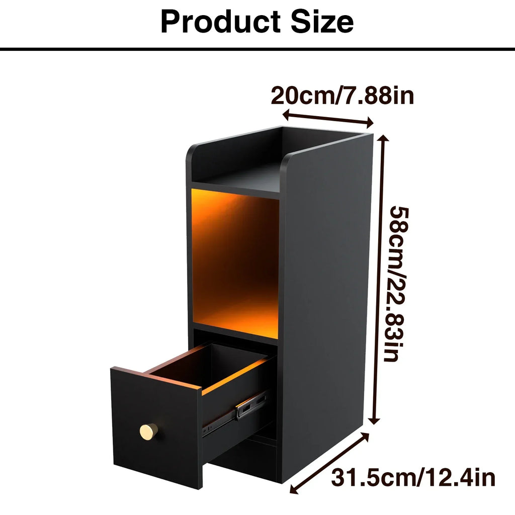 Table de chevet originale pas cher étroite avec LED - Table de chevet Noir
