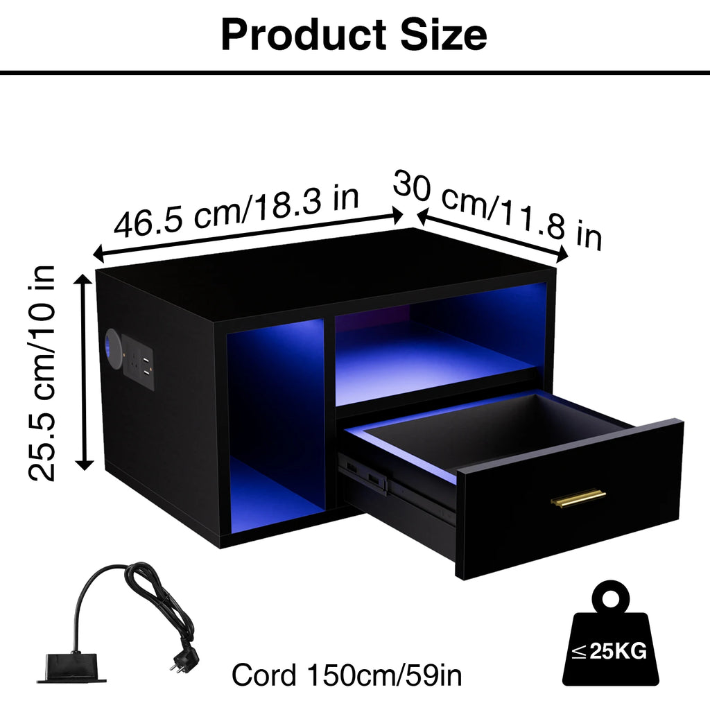 Table de nuit suspendue avec station de charge - Table de nuit Noir