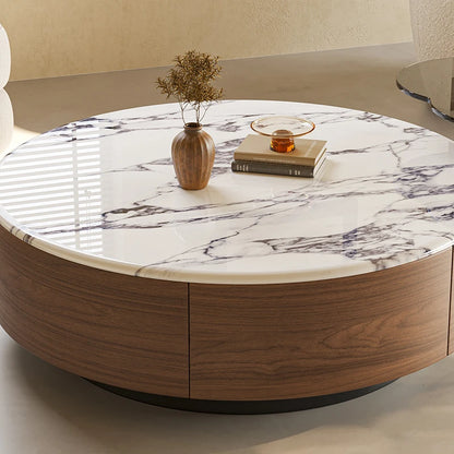 Table basse bois noyer de forme ronde -