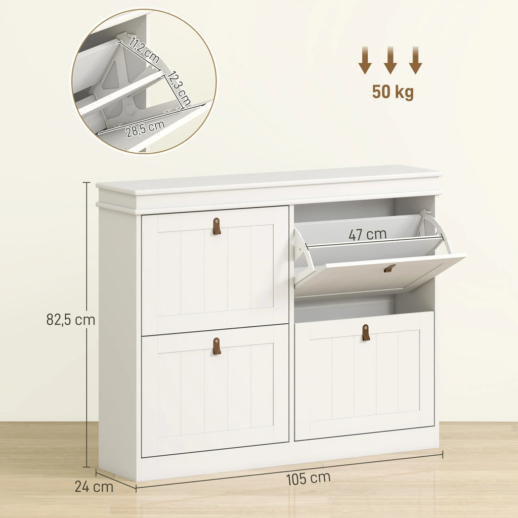 Meuble à chaussure avec 4 portes pliantes blanche - 105X24X82.5 cm -