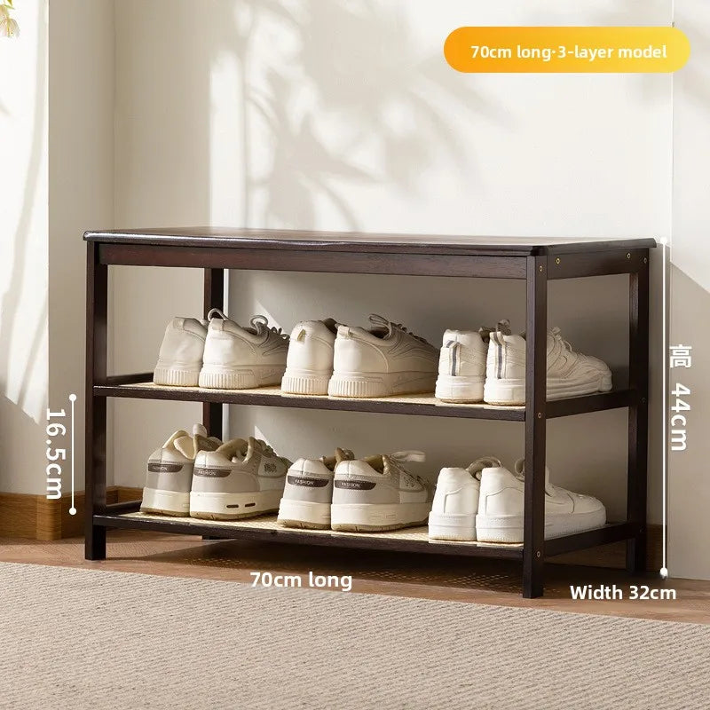 Meuble à chaussure bas d'entrée en bois massif - 3 étages-70cm