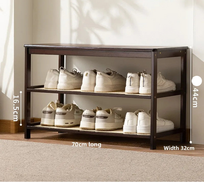 Meuble à chaussure bas d'entrée en bois massif - 3 étages-70cm