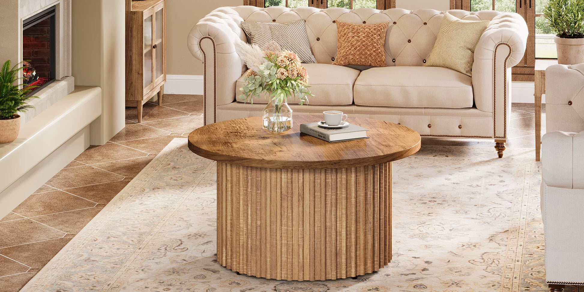 Table basse bois originale ronde -