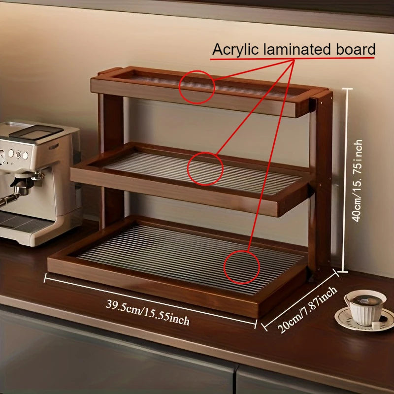 Étagère café retro d'angle en bois massif - Marron 3 couches