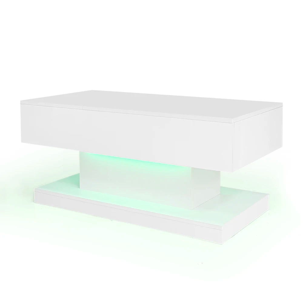 Table basse design blanc avec éclairage LED 100x50x45 Cm -
