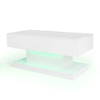 Table basse design blanc avec éclairage LED 100x50x45 Cm -