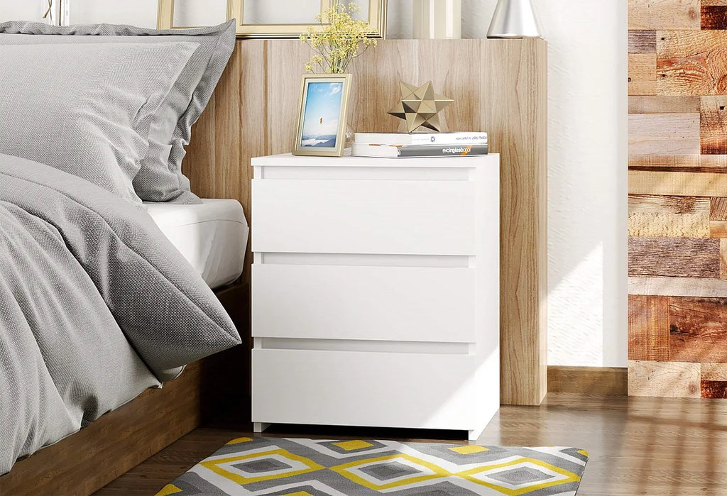 Table de nuit blanche getone avec 3 tiroirs -