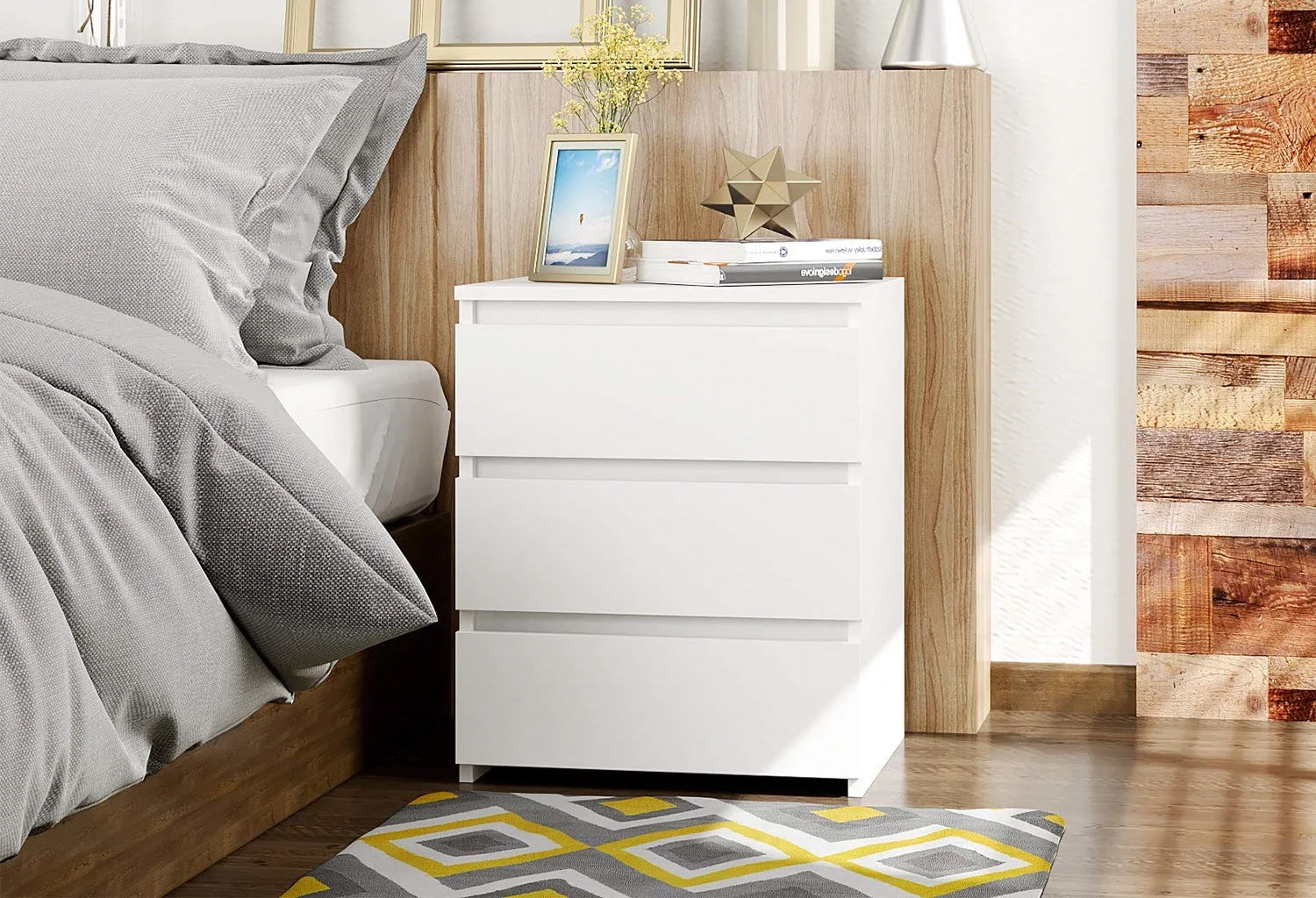 Table de nuit blanche getone avec 3 tiroirs -