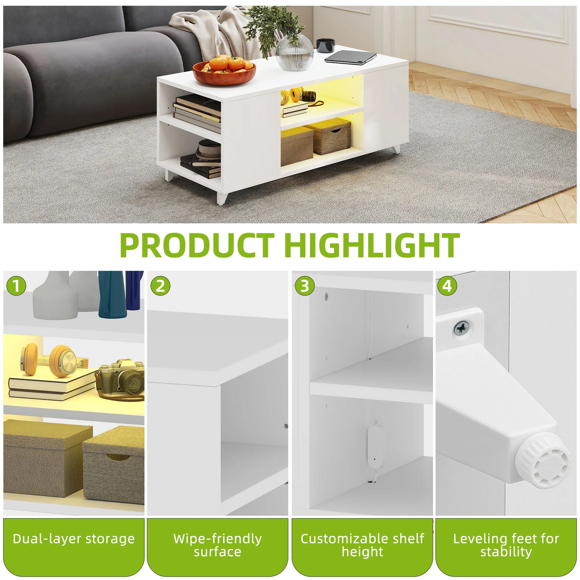 Table basse blanche multi compartiments -