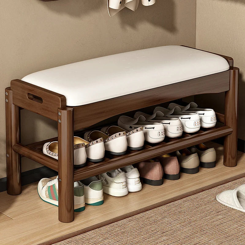 Meuble à chaussure en bois avec tabouret pour l'entrée de la maison -