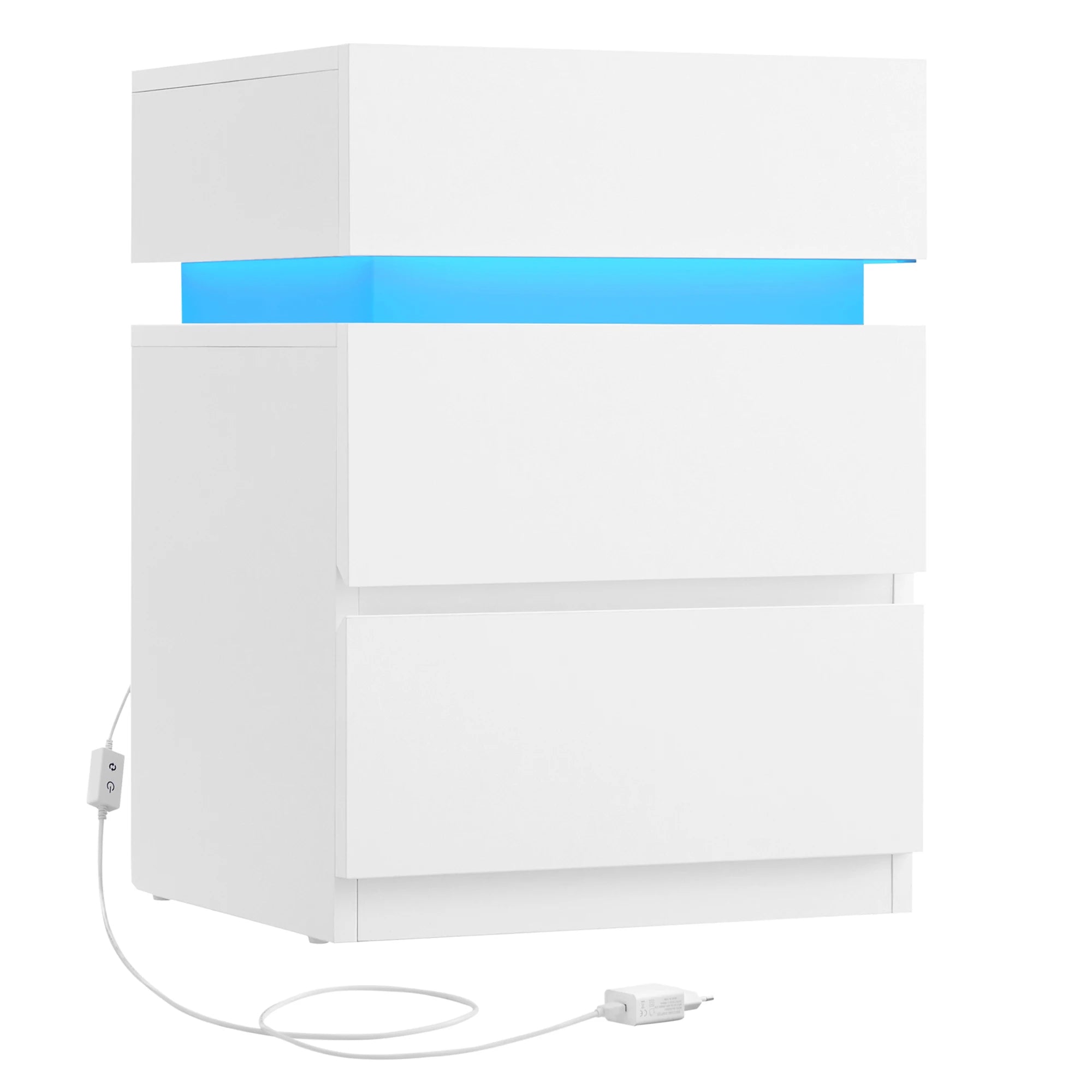 Table de chevet pas chère à LED et 3 tiroirs 2 pcs - Blanc Table de chevet