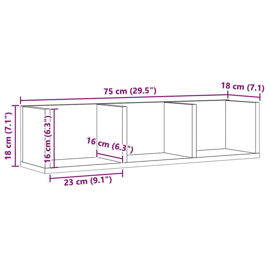étagère murale  bois en 3 parties  75x18x18 cm