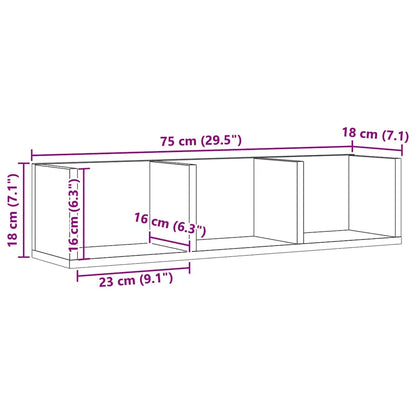 étagère murale bois en 3 parties 75x18x18 cm -