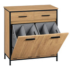 Meuble salle de bain bois foncé avec panier vêtements - Chêne Meuble salle de bain