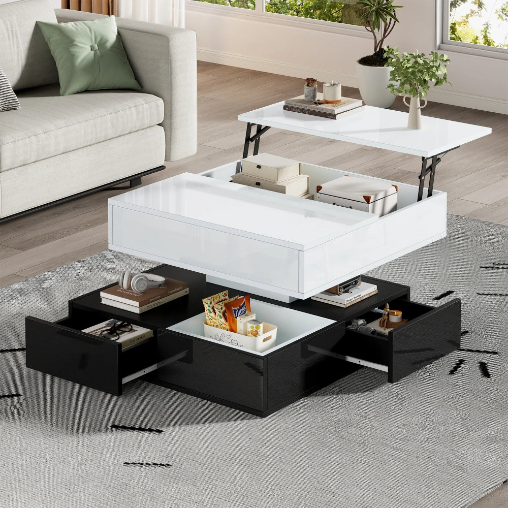 Table basse double plateau - Table basse Blanc noir