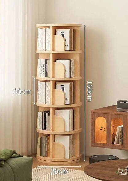 Étagère livre en bois massif pivotante à 360 dégrés - 5 couches H160cm
