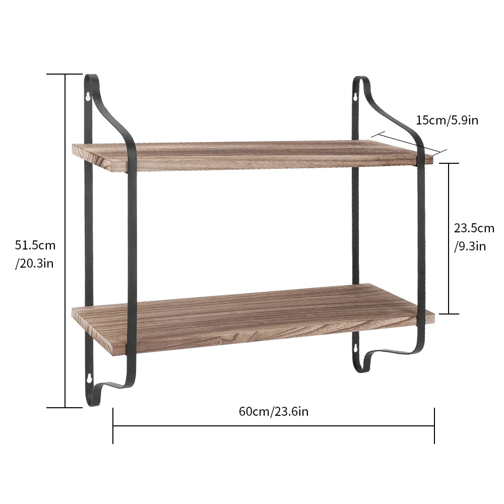 étagère murale en bois à deux tiges -