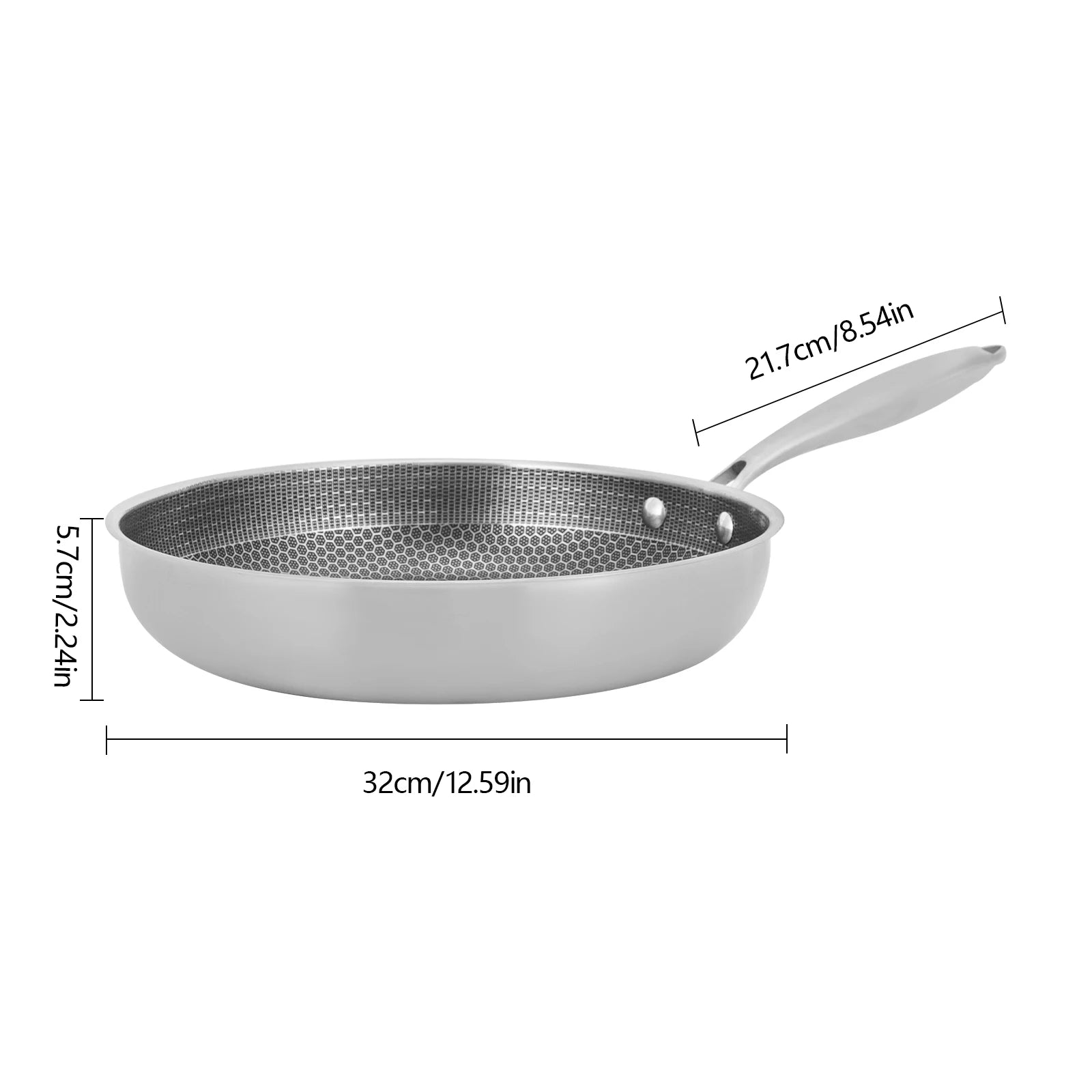 Poêle inox induction en rayure en nid d'abeille 28/32cm -
