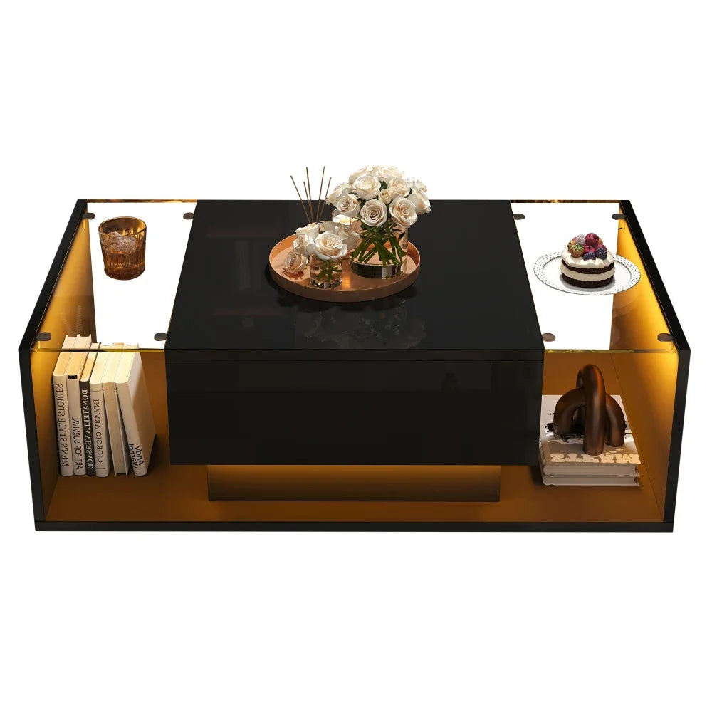Table basse verre et led lumineuse - 100 x 50 x 31cm -