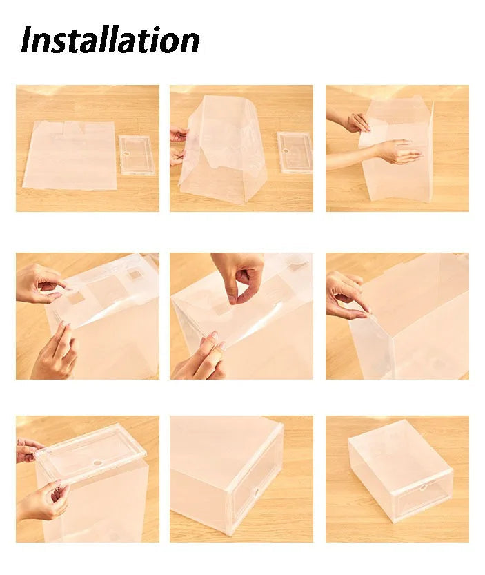 Meuble à chaussure de style boite en plastique transparente -