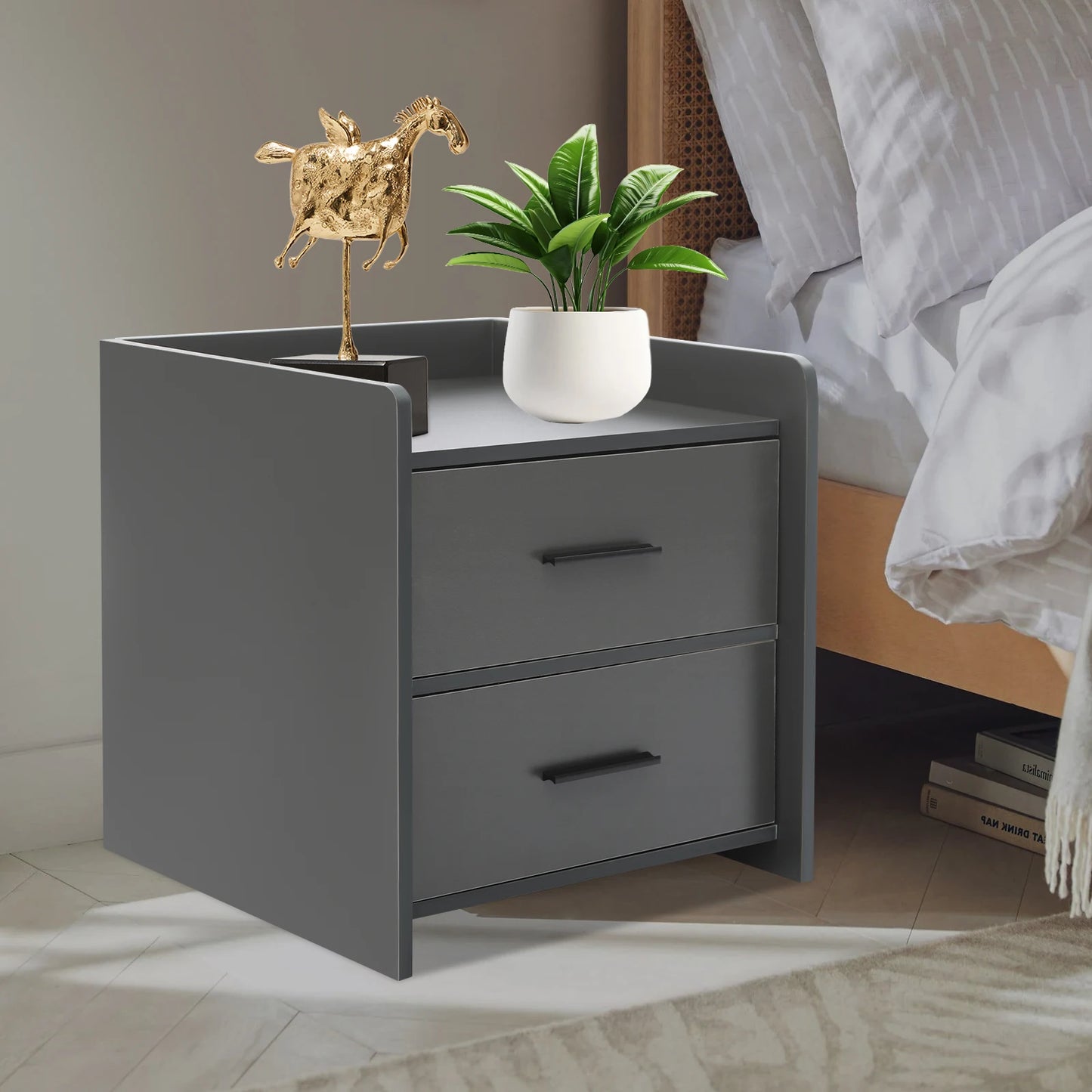 Table de chevet idéale pour chambre à deux tiroirs -