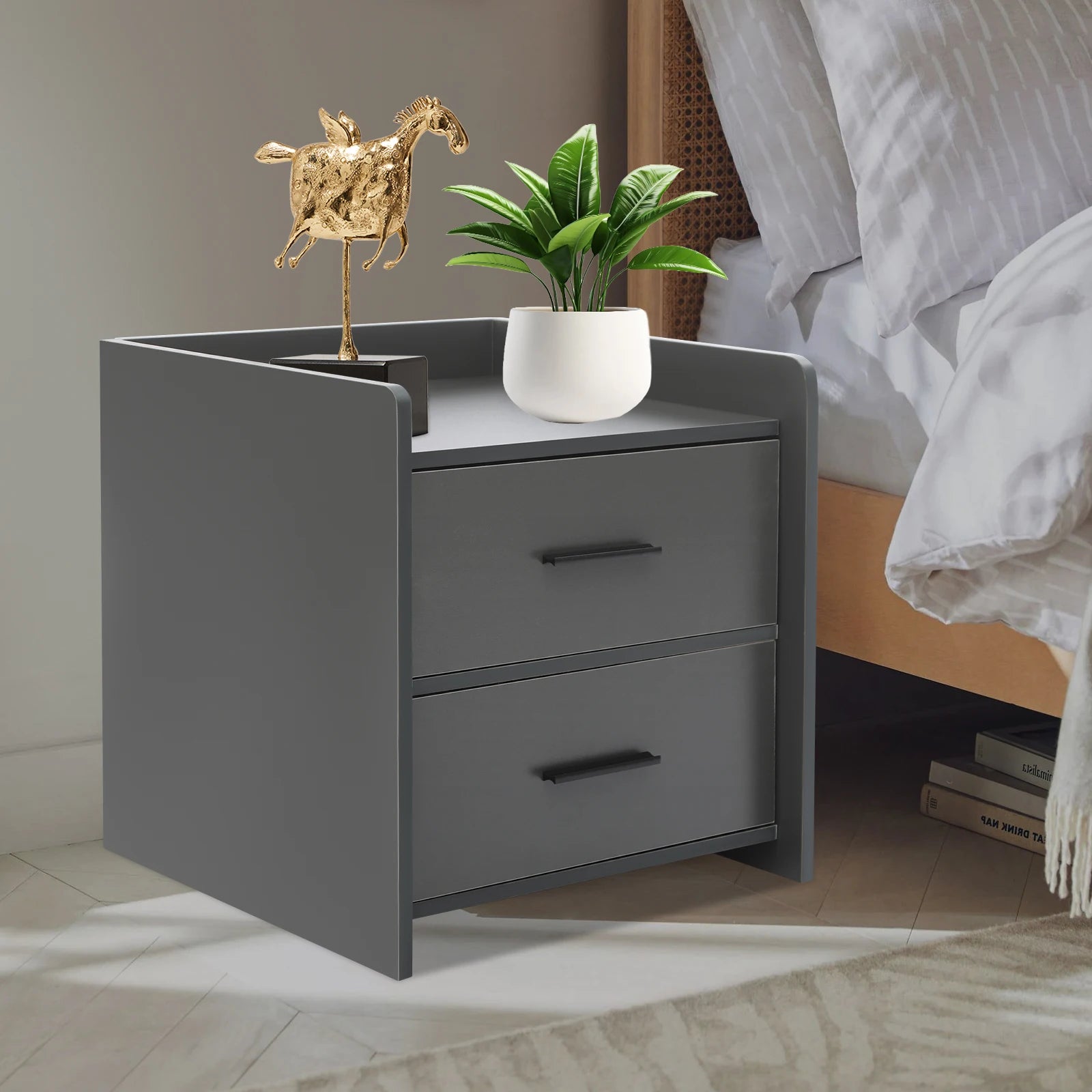 Table de chevet idéale pour chambre à deux tiroirs -