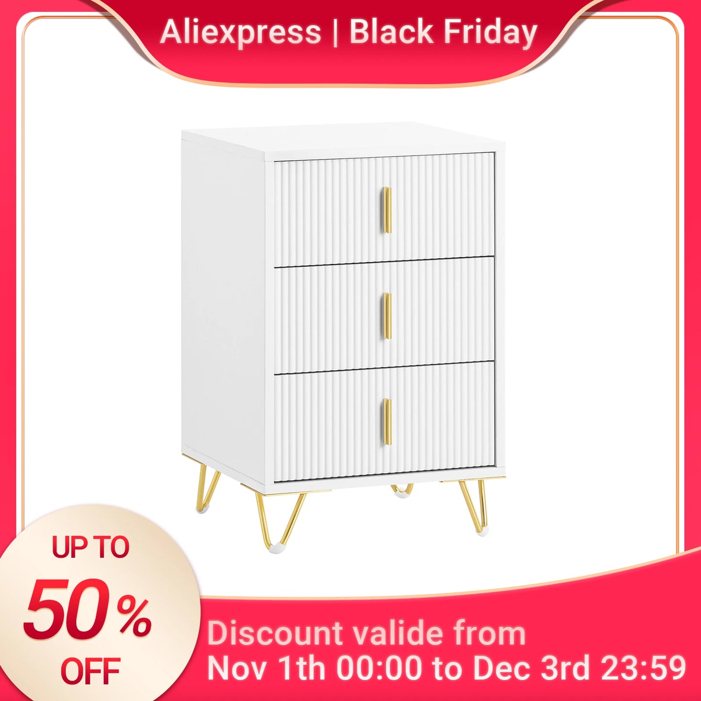 Table de chevet minimaliste avec 3 tiroirs blanches - Table de chevet