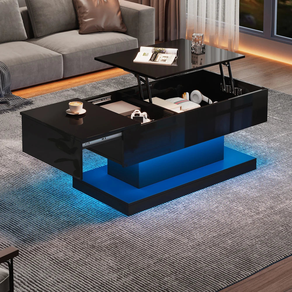 Table basse design blanc avec éclairage LED 100x50x45 Cm - Table basse Noir