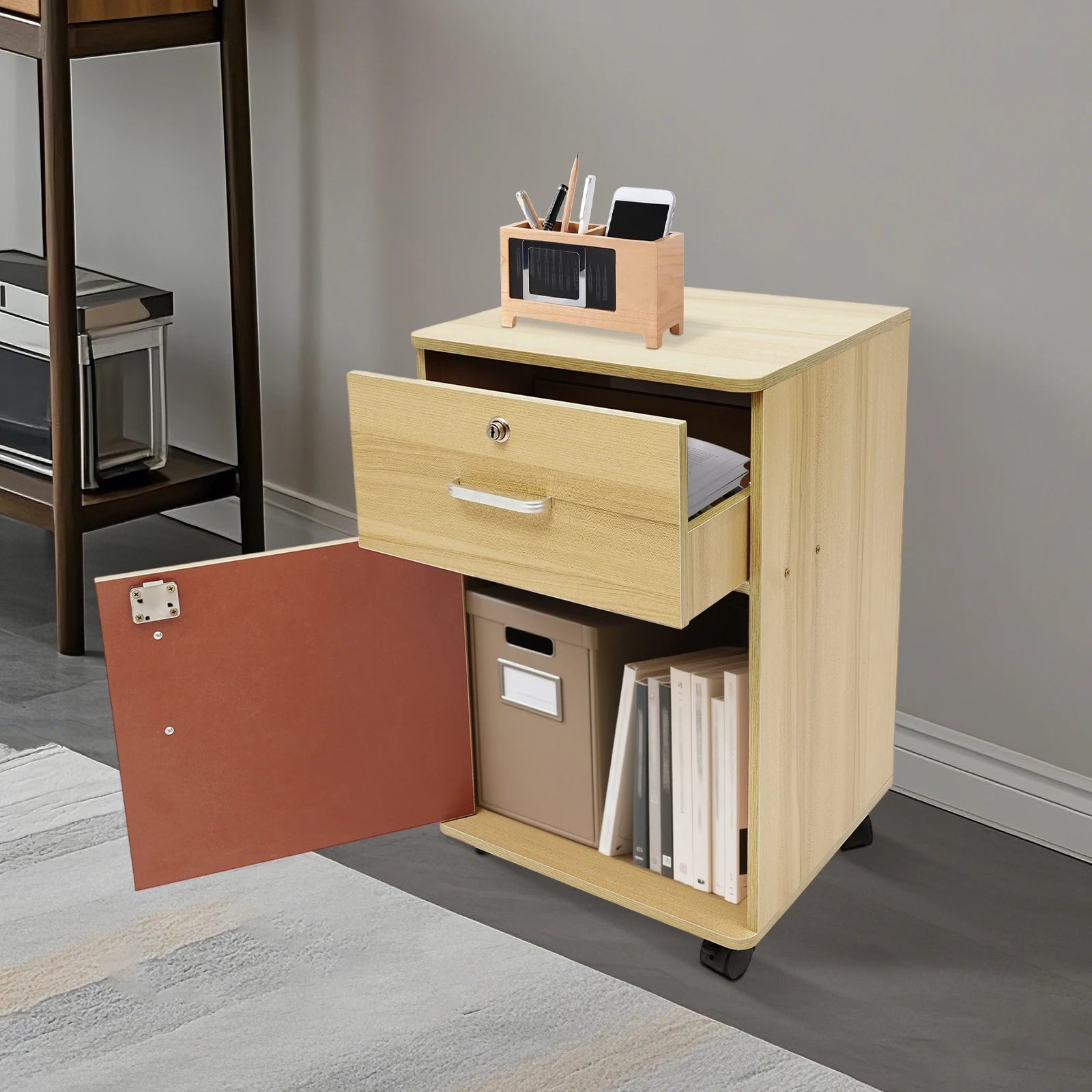 Table de nuit roulante à deux niveaux -