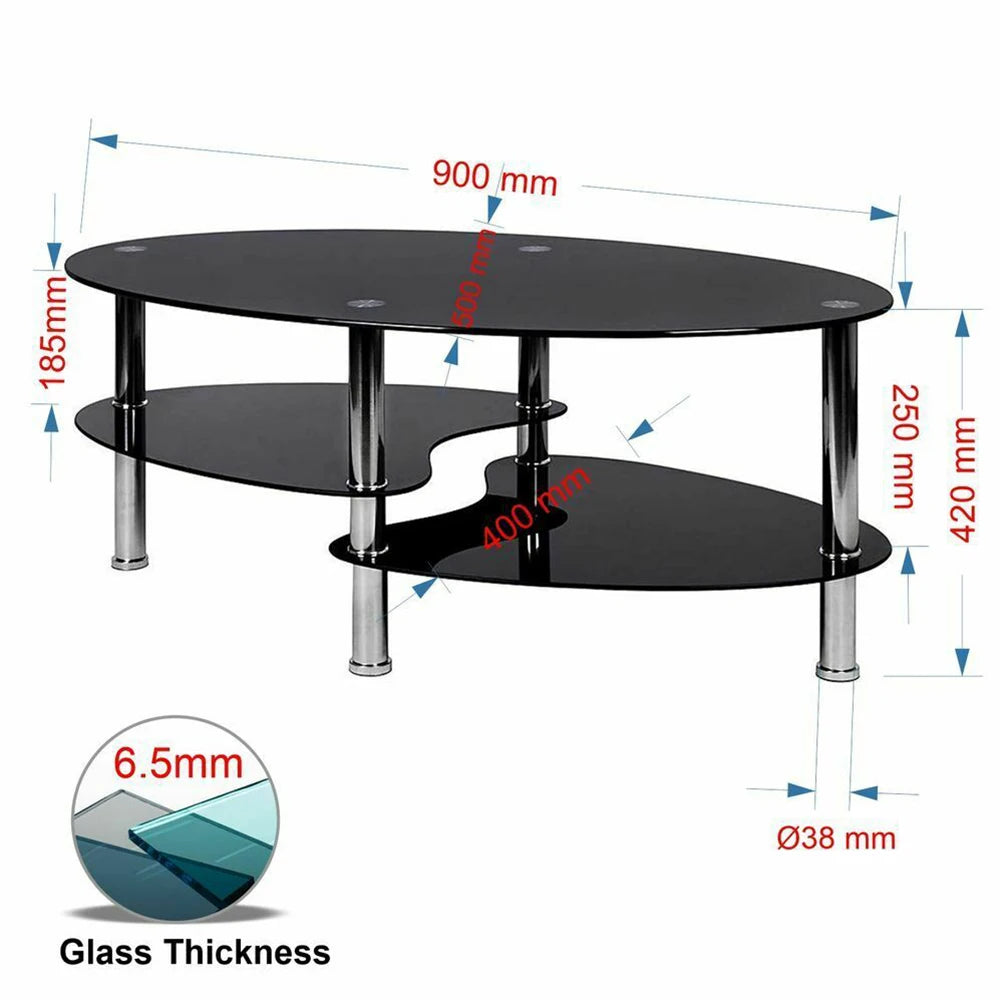 Table basse en verre à 3 niveaux minimaliste 90x50x45cm - Noir Table basse