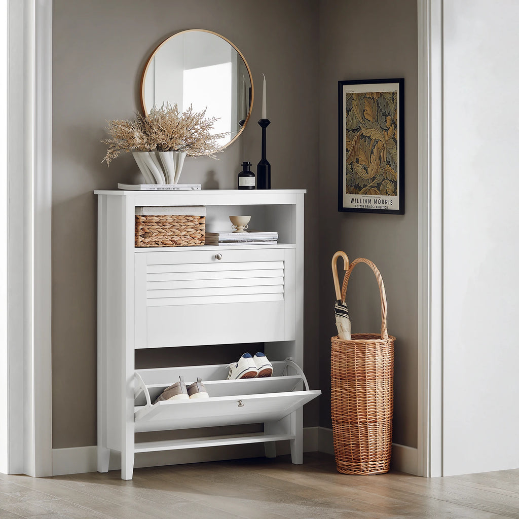 Meuble à chaussure grise et blanche de dimensions - 80x108x25cm -